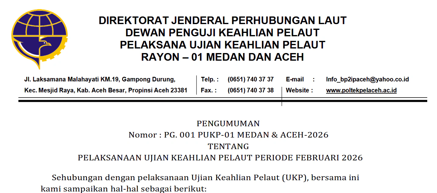 PG. 001. PENGUMUMAN JADWAL UKP PERIODE FEBRUARI 2026